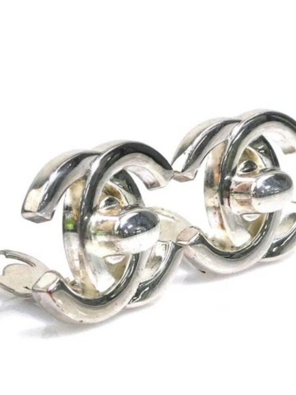 Auth CHANEL CC Logo Turnlock Clip on Earrings Silver Metal - 56705g - Picture 2 of 10